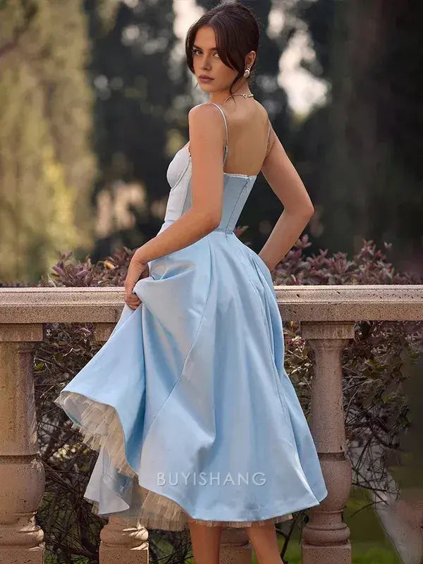 Elegant A-Line Spaghetti Strap Sweetheart Neck Midi Ball Gown Prom Dresses